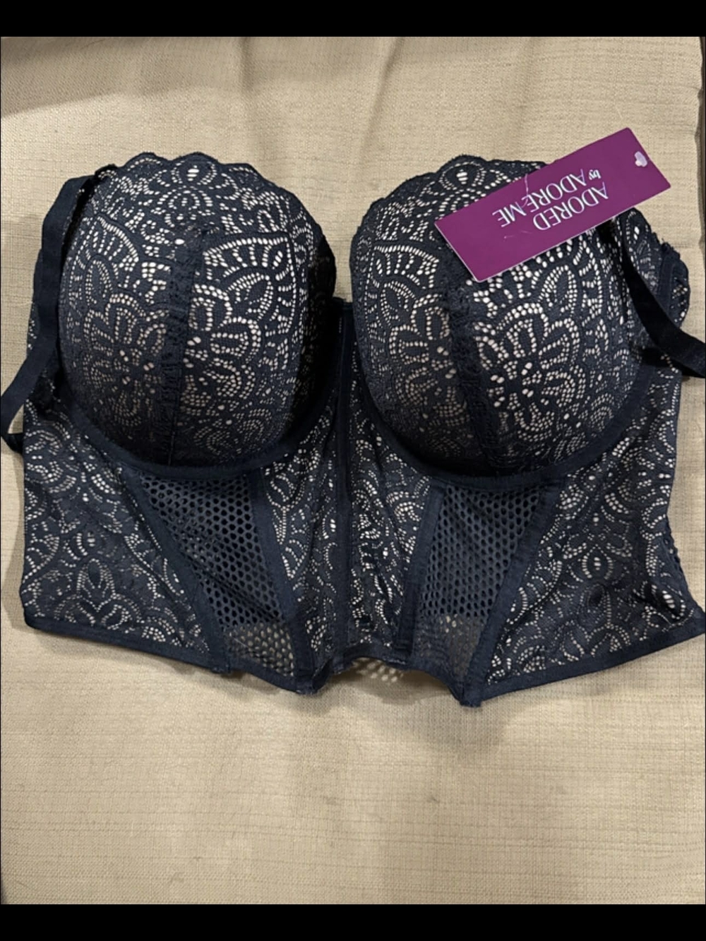 Adore Jet Black Lace Longline Bra with Padded Cups